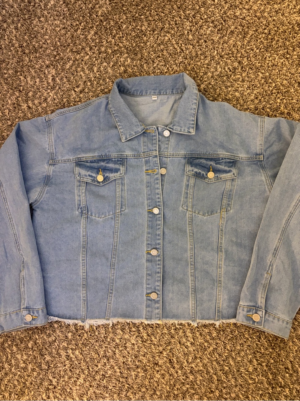 Light Wash Denim Jacket with Frayed Hem